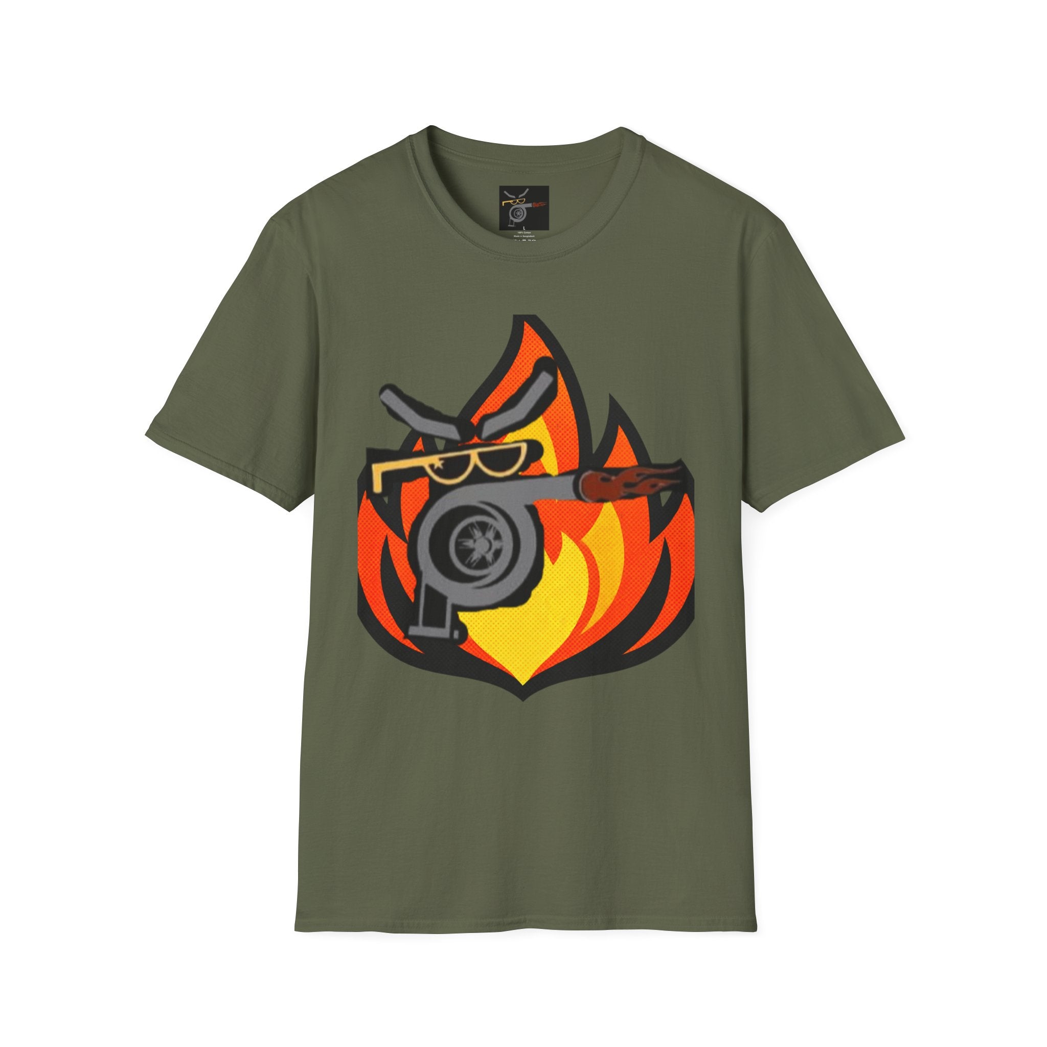 Flaming Turbocharger T-Shirt — Turbocharged Gearhead Tee